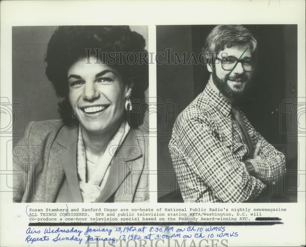 1984 Press Photo Susan Stamberg And Sanford Ungar Co-Host All Things Considered- Historic Images