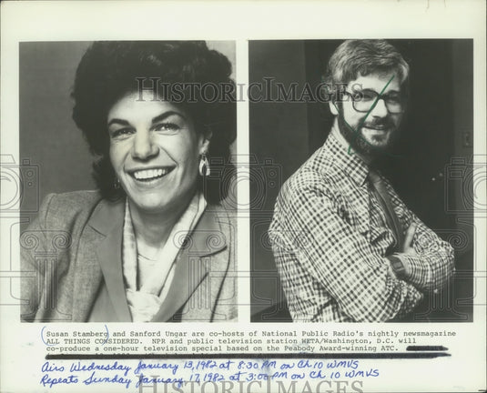 1984 Press Photo Susan Stamberg And Sanford Ungar Co-Host All Things Considered- Historic Images