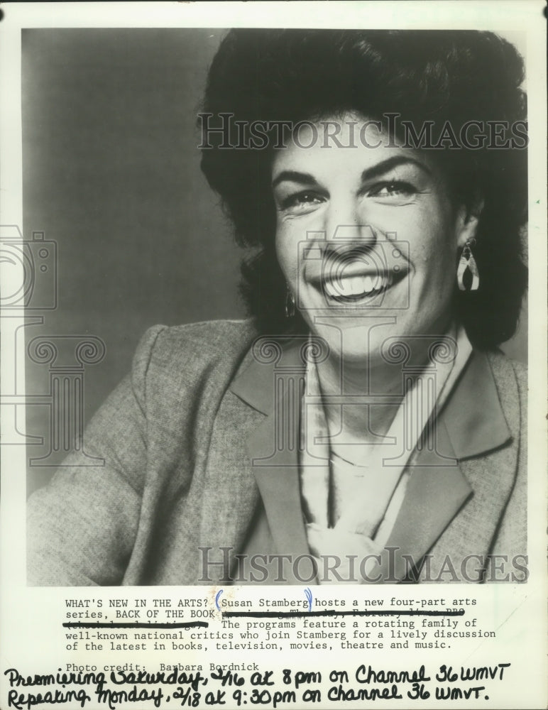 1985 Press Photo Susan Stamberg, Host of Arts Series &quot;Back of the Book&quot;- Historic Images