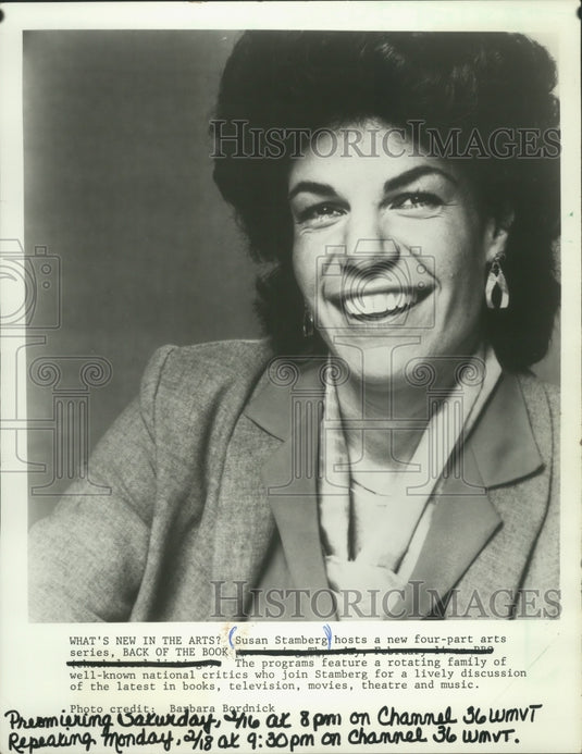 1985 Press Photo Susan Stamberg, Host of Arts Series "Back of the Book"- Historic Images