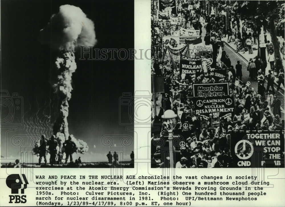 1989 Press Photo War and Peace in the Nuclear Age displays views on nukes- Historic Images