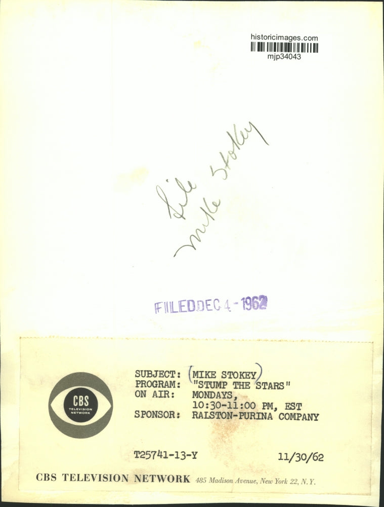 1962 Press Photo Mike Stokey of "Stump the Stars" on CBS-TV - mjp34043