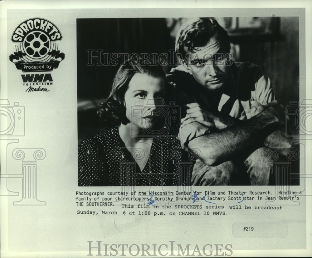 1985 Press Photo Dorothy Granger and Zachary Scott star in The SOutherner- Historic Images