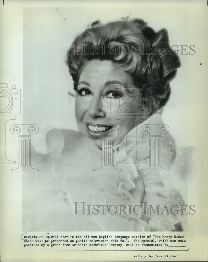1977 Press Photo Beverly Sills actress staring in "The Merry Widow" on PBS.