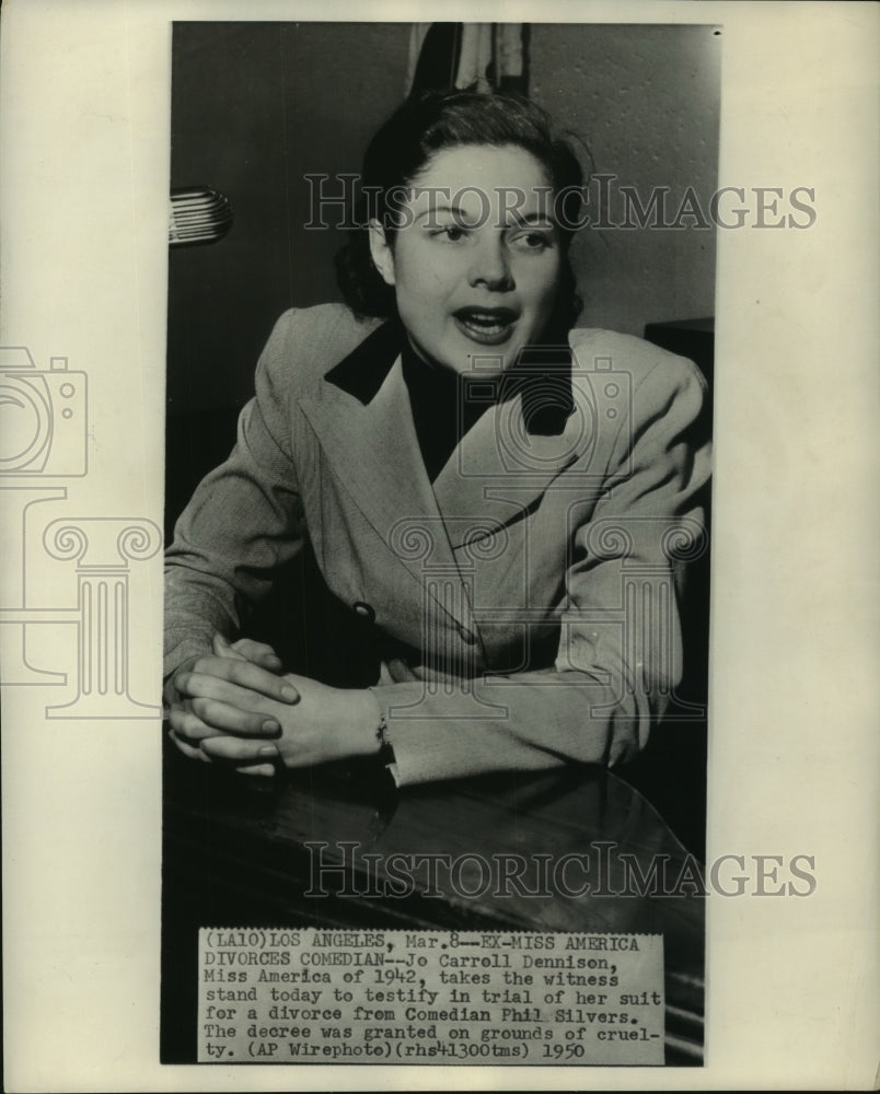1950 Press Photo Jo Carroll Dennison at Trial for Divorce From Phil Silvers