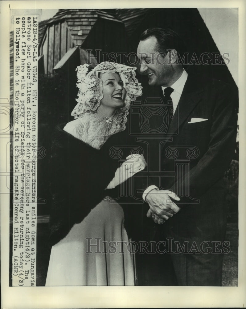 1949 Press Photo Actors George Sanders & Gabor Hilton adding day in Las Vegas- Historic Images