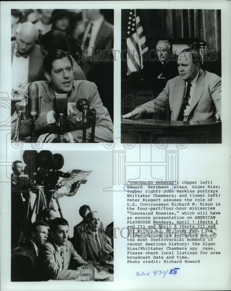 1985 Press Photo Edward Herrmann and others in &quot;Concealed Enemies&quot; - mjp36199- Historic Images