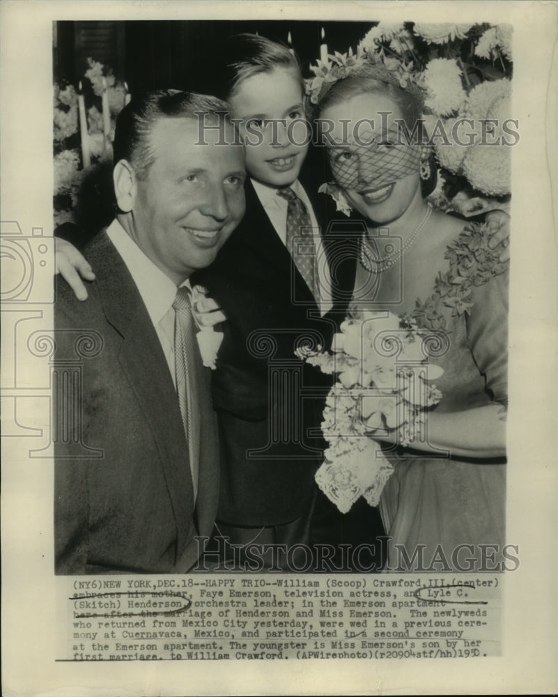 1950 Press Photo Skitch Henderson with his bride, Faye, and her son William- Historic Images