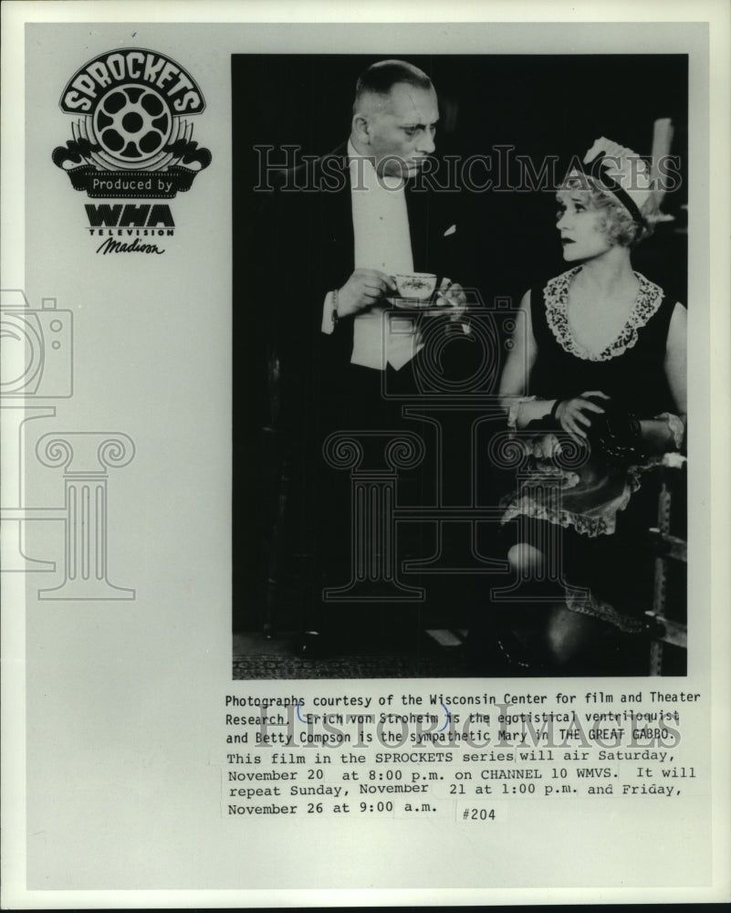 1985 Press Photo Erich von Stroheim and Betty Compost in &quot;The Great Gabbo&quot;- Historic Images