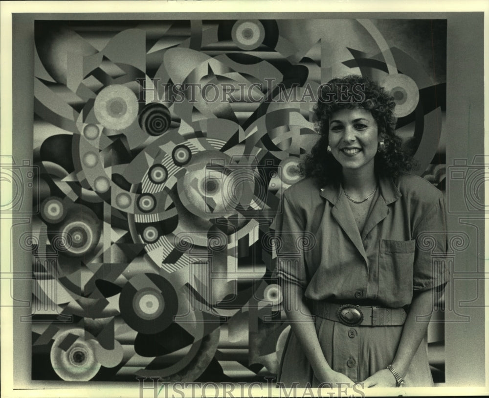 1986 Press Photo Rochelle Sennett painter with her work &quot;Satori III.&quot;Milwaukee.- Historic Images