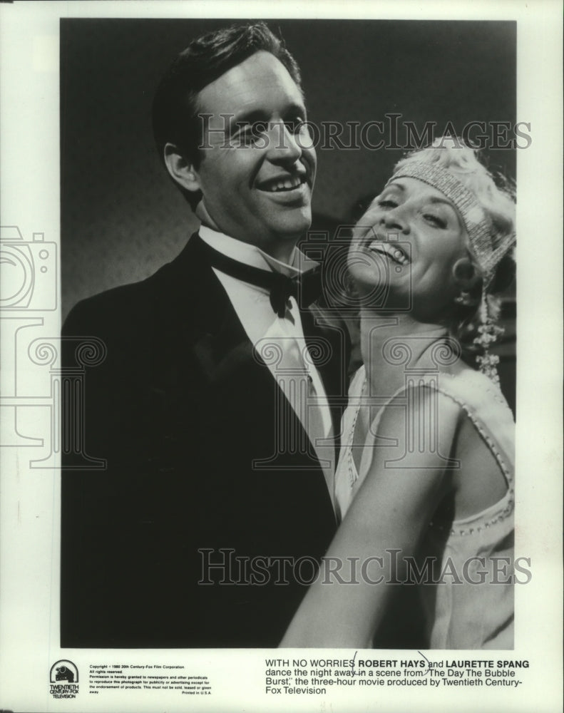 1980 Press Photo Robert Hays & Laurette Spang in "The Day The Bubble Burst"- Historic Images