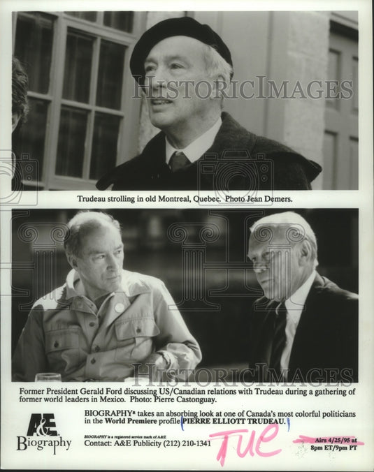1995 Press Photo Canadian politician Pierre Elliott Trudeau in Quebec & Mexico- Historic Images