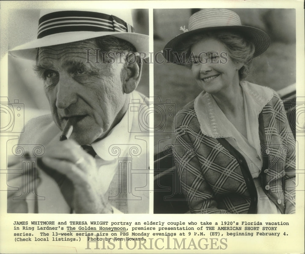 1980 Press Photo James Whitmore &amp; Teresa Wright in &quot;The Golden Honeymoon&quot;- Historic Images