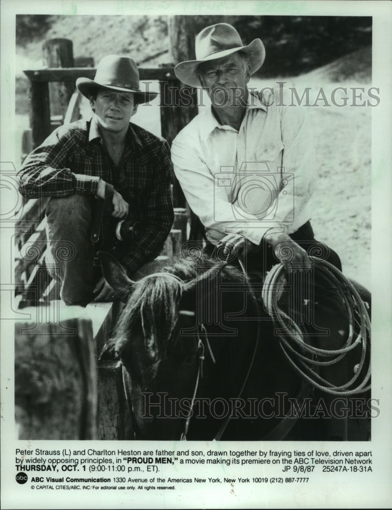 1987 Press Photo Peter Strauss, Charlton Heston actors star in &quot;Proud Men&quot; ABC.- Historic Images