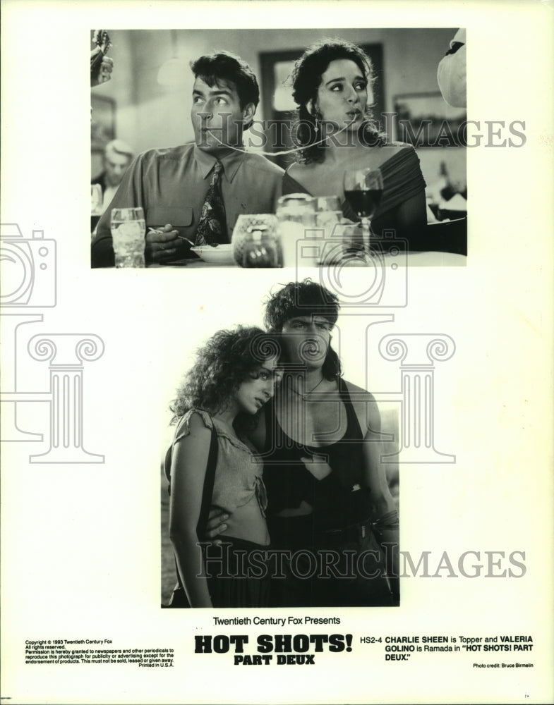 1993 Press Photo Valeria Golino &amp; Charlie Sheen in &quot;Hot Shots! Part Deux&quot;- Historic Images