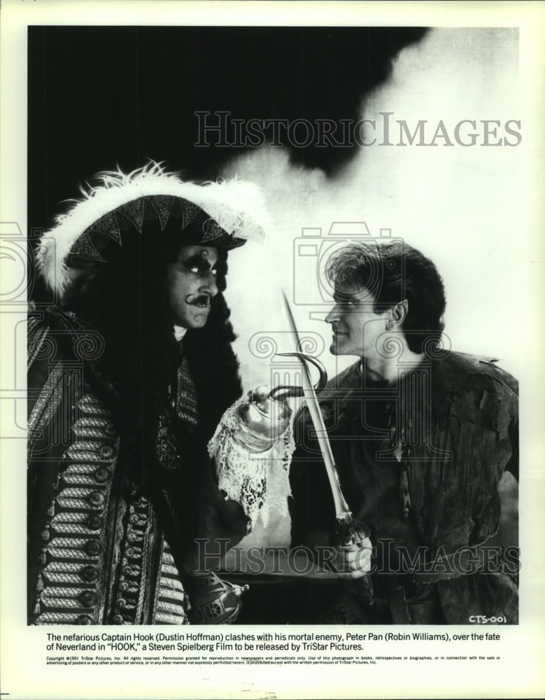 1991 Press Photo Actors Dustin Hoffman and Robin Williams in the Film "Hook"- Historic Images