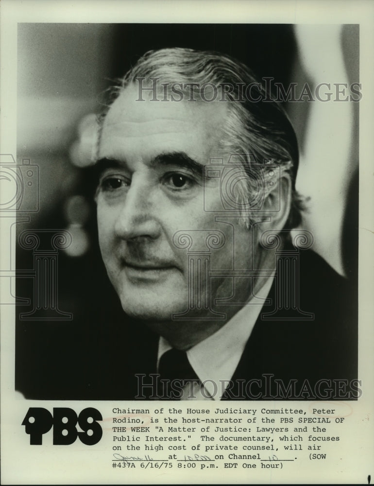 1975 Press Photo Peter Rodino, is the host narrator of &quot;A Matter of Justice&quot;- Historic Images