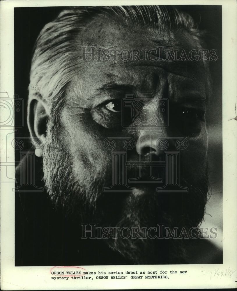 1973 Press Photo Orson Welles As Host Of &#39;Orson Welles&#39; Great Mysteries&#39;- Historic Images