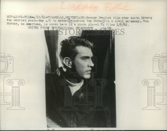 1962 Press Photo Actor Friedrich Von Nutter marries actress Anita Ekberg.- Historic Images