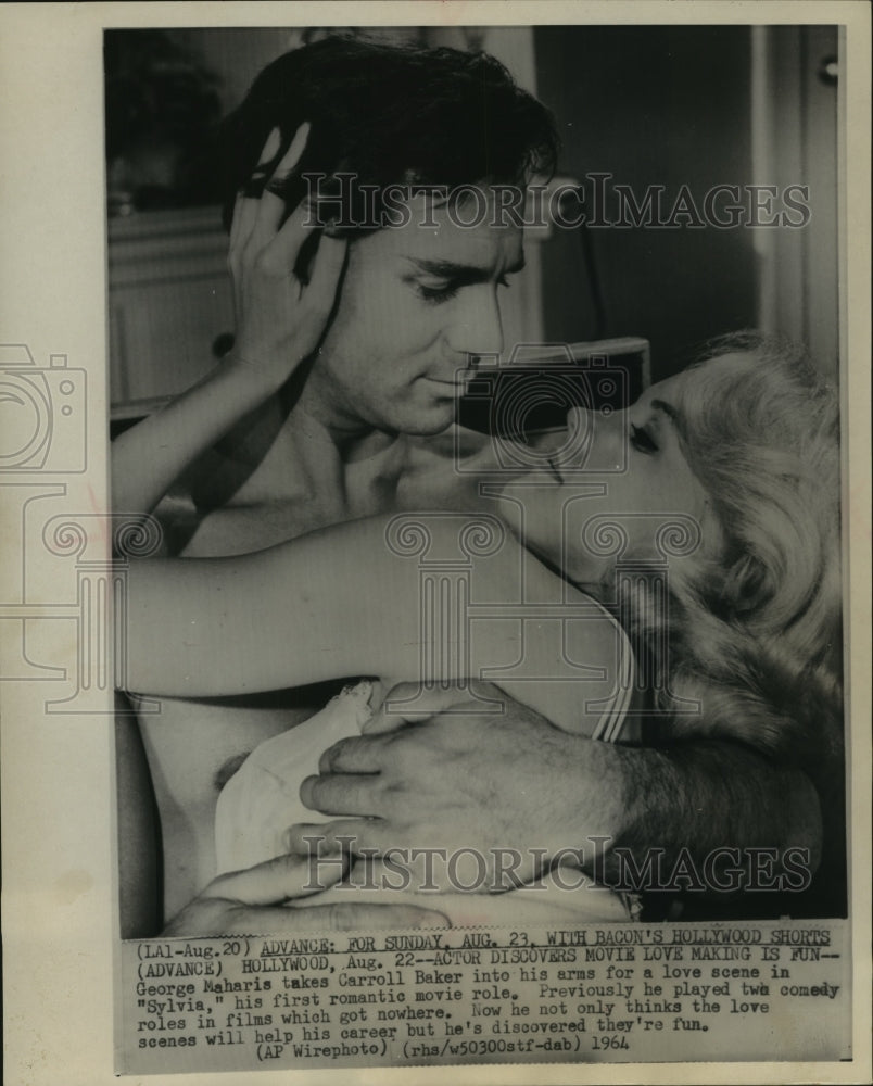 1964 Press Photo Actor George Maharis and Actress Carroll Baker in &quot;Sylvia&quot;- Historic Images