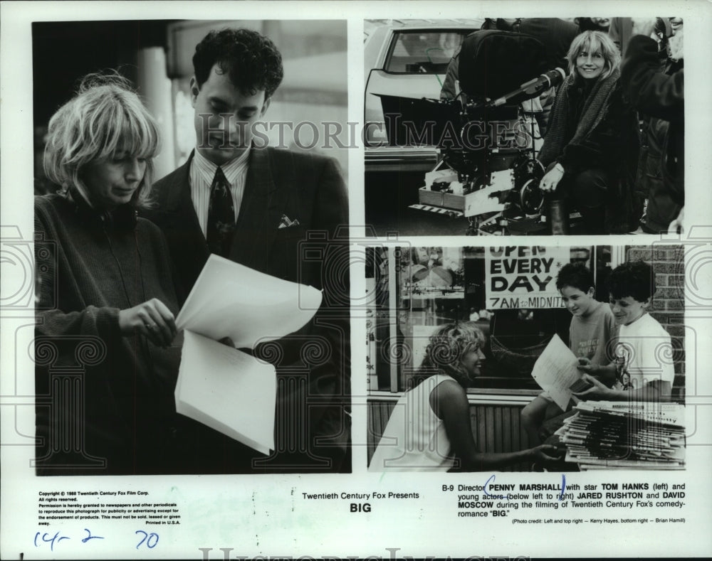 1988 Press Photo Penny Marshall & Tom Hanks, Jared Rushton & David Moscow-"Big"- Historic Images