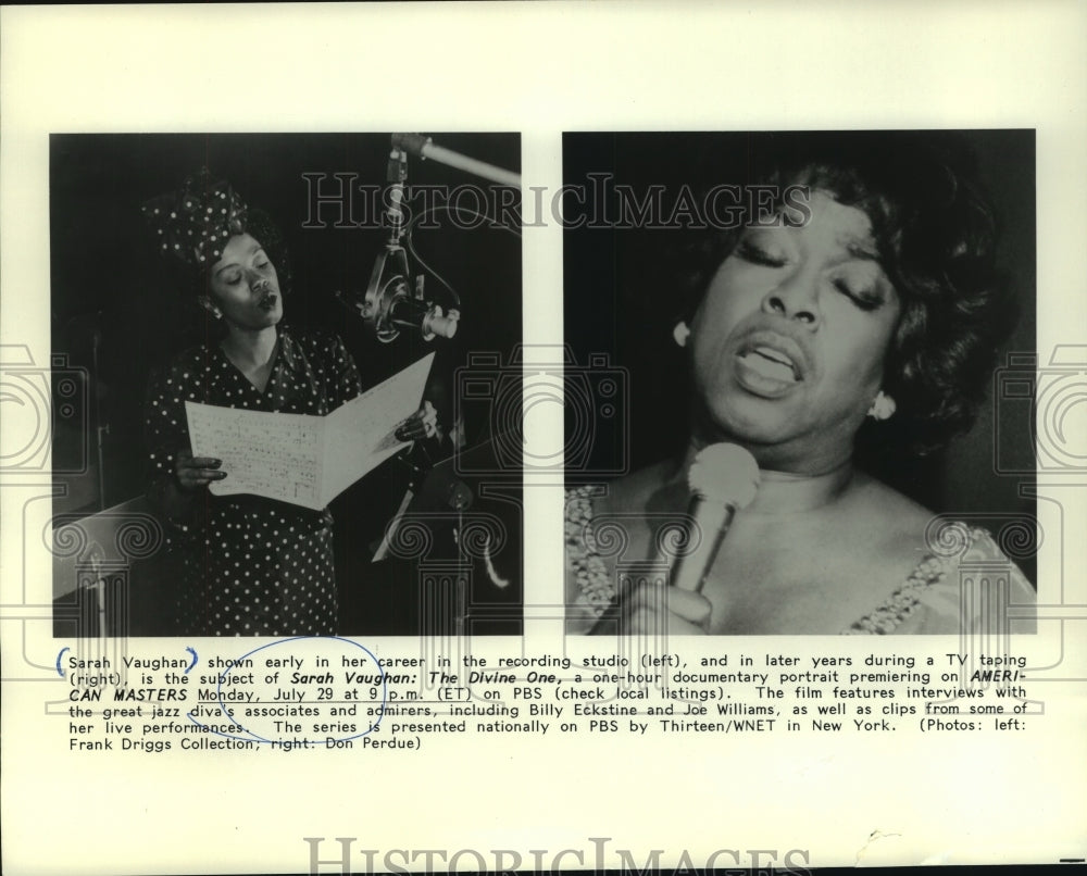 1991 Press Photo Jazz diva Sarah Vaughn - mjp42879- Historic Images