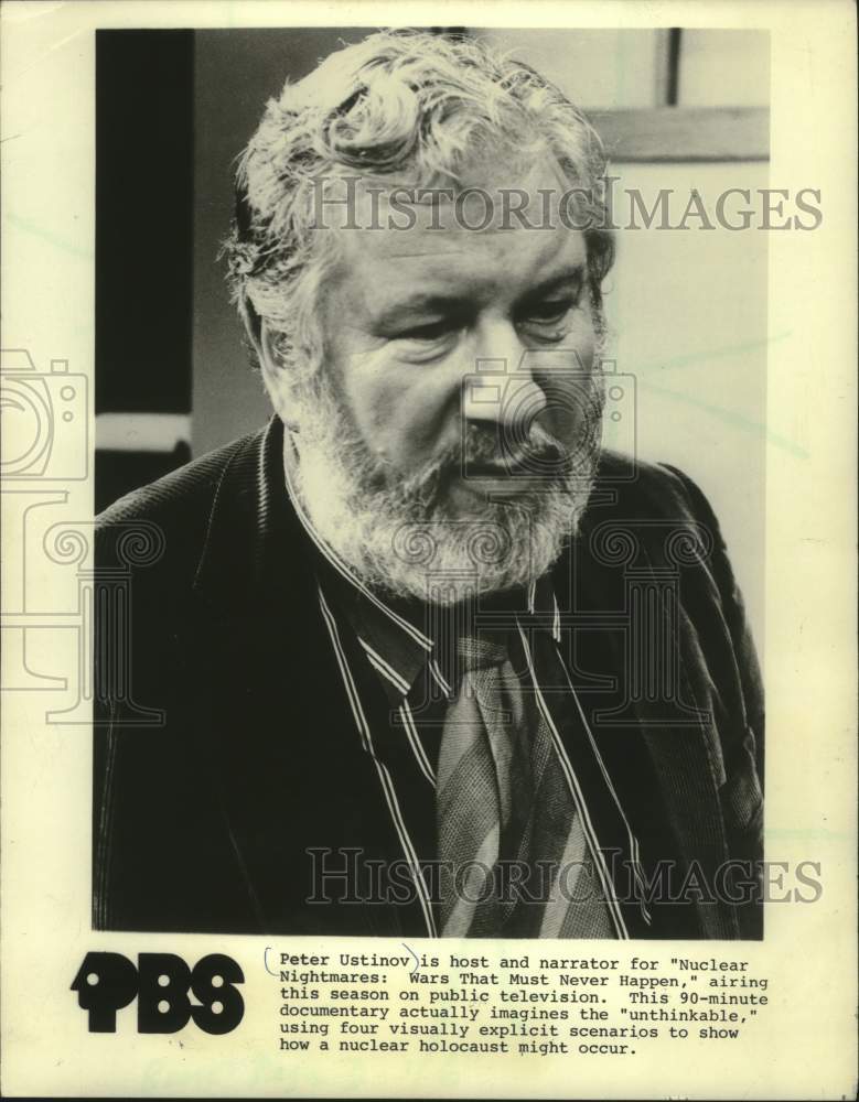 1981 Press Photo Peter Ustinov will host PBS special "Nuclear Nightmares"- Historic Images