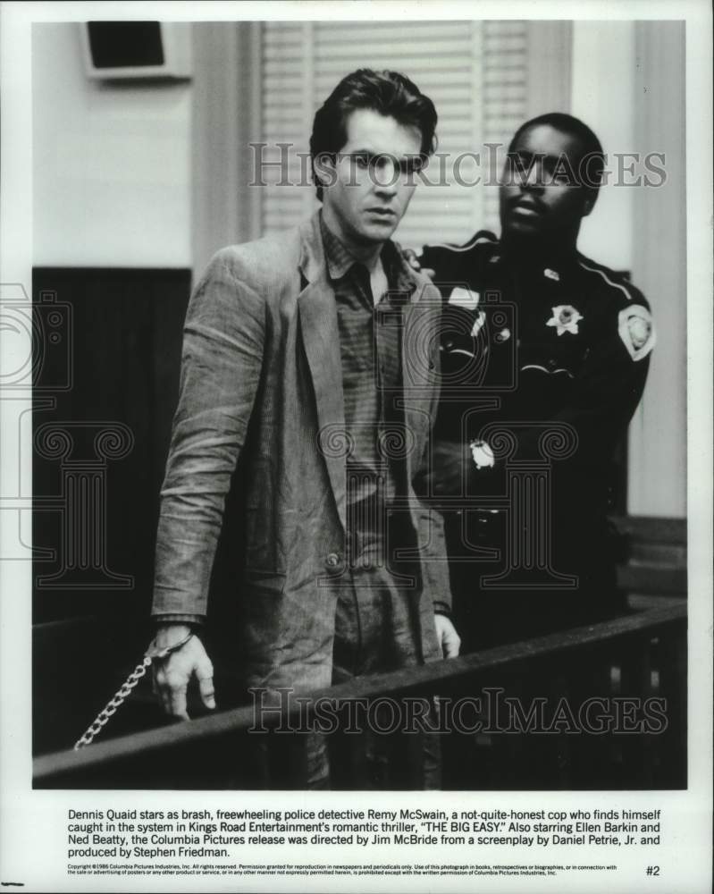 1987 Press Photo Dennis Quaid in courtroom scene from "The Big Easy" - mjp43600- Historic Images