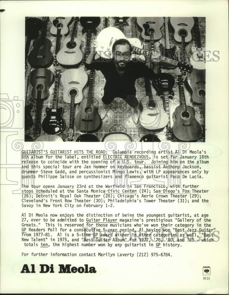 1982 Press Photo Recording artist Al Di Meola, admitted to Gallery Of The Greats- Historic Images