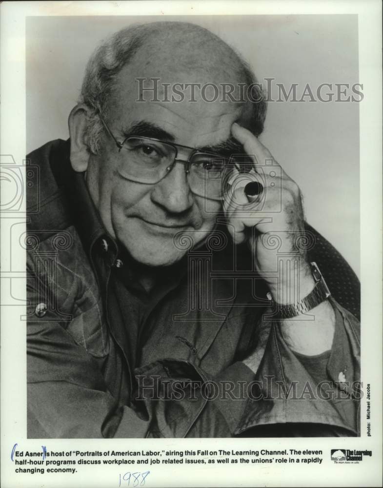 1988 Press Photo Ed Asner Hosts, "Portraits of American Labor" on Learning Ch.- Historic Images