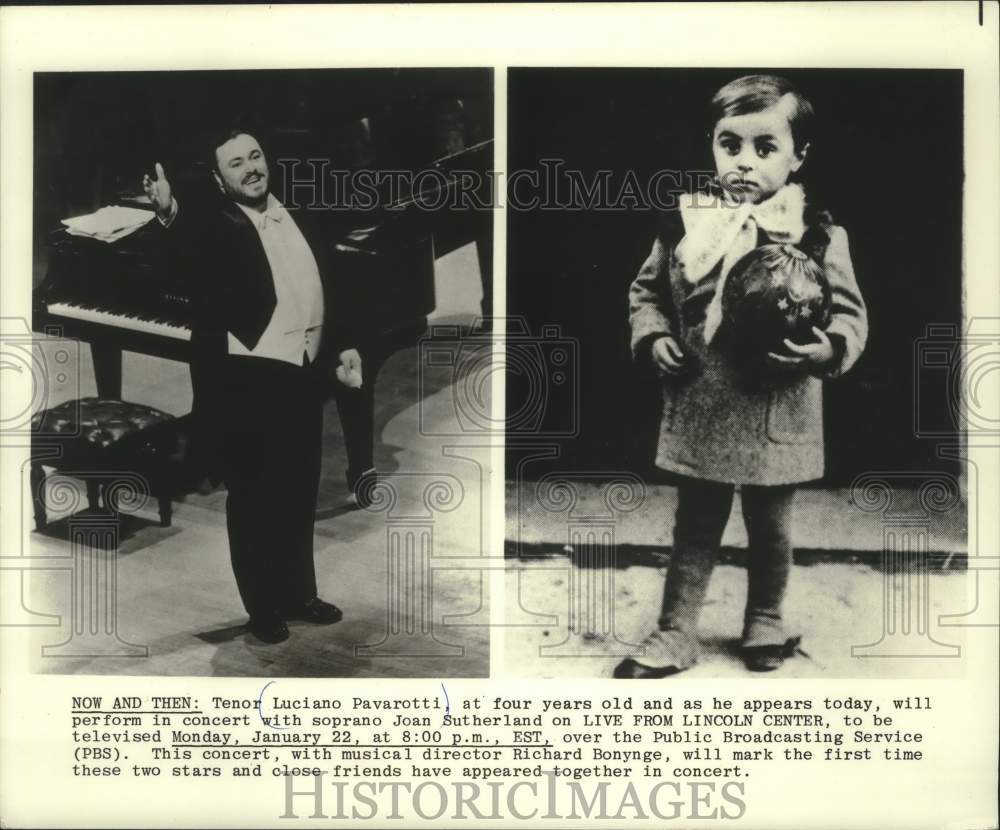 1979 Press Photo Luciano Pavarotti - at four years old and as he appears today- Historic Images