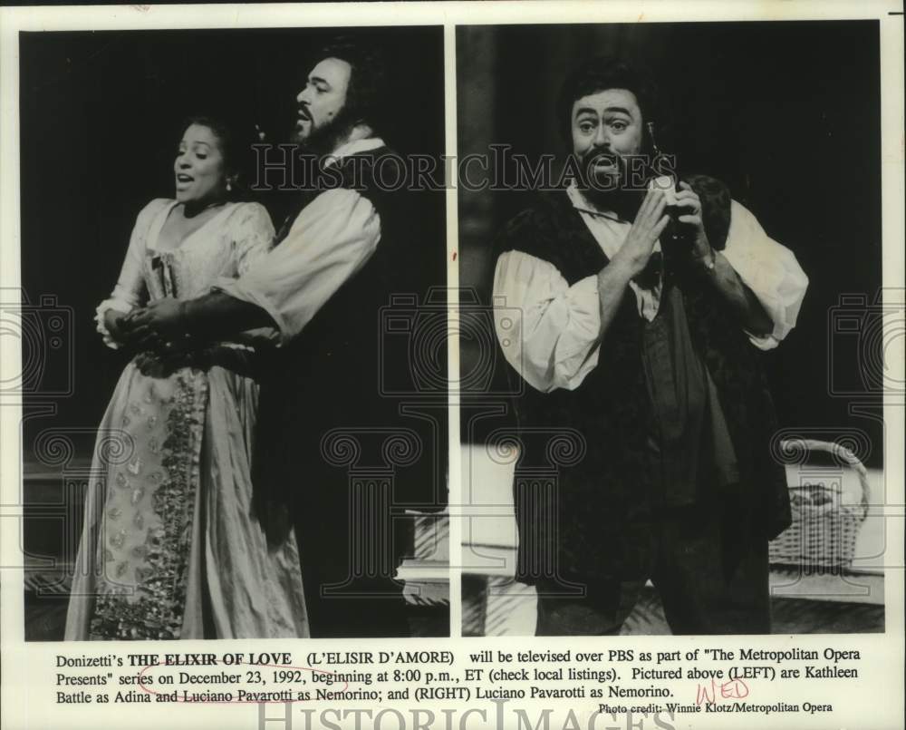 1992 Press Photo Luciano Pavarotti and Kathleen Battle in &quot;The Elixir of Love&quot;- Historic Images