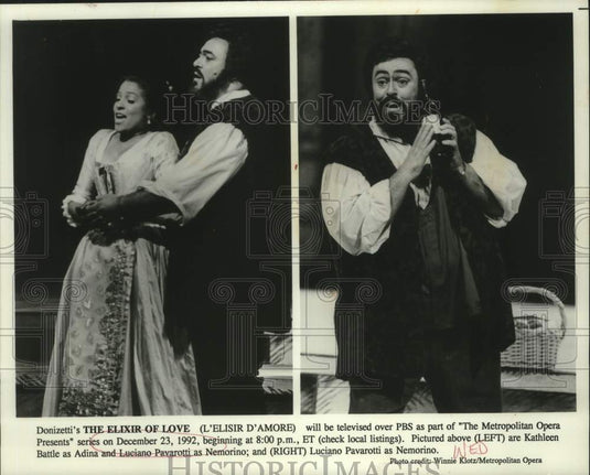 1992 Press Photo Luciano Pavarotti and Kathleen Battle in "The Elixir of Love"- Historic Images