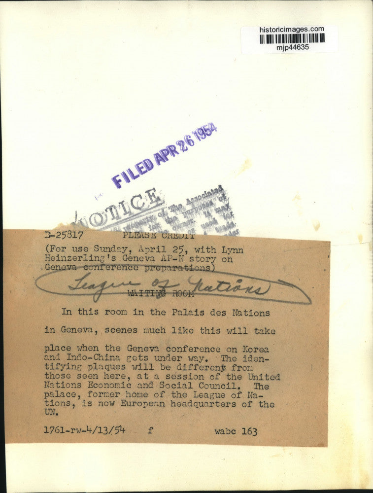 1954 Press Photo View of the United Nations Economic and Social Council, Geneva.