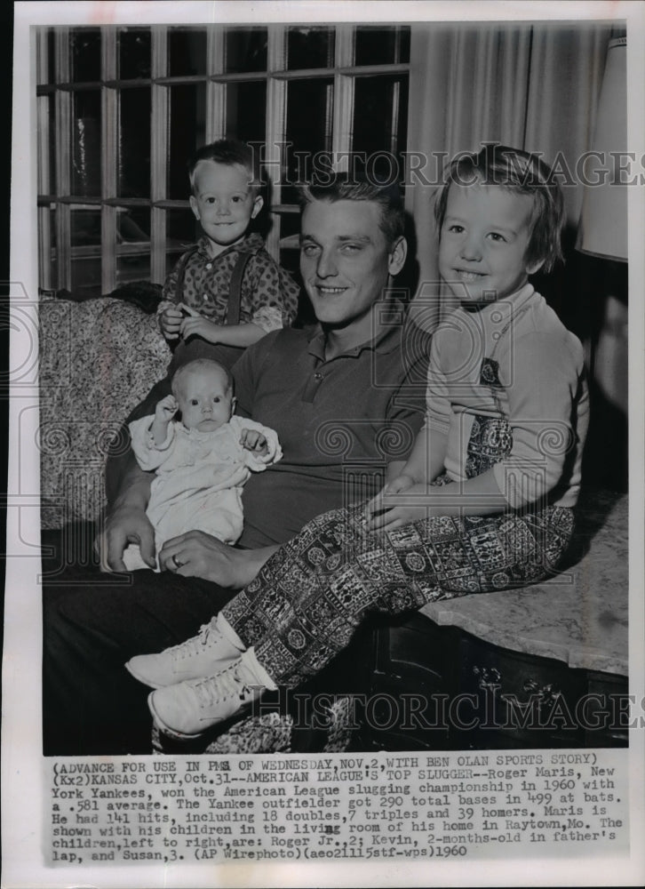 1960 Press Photo Yankees Roger Maris with Children Roger Jr., Kevin &amp; Susan- Historic Images