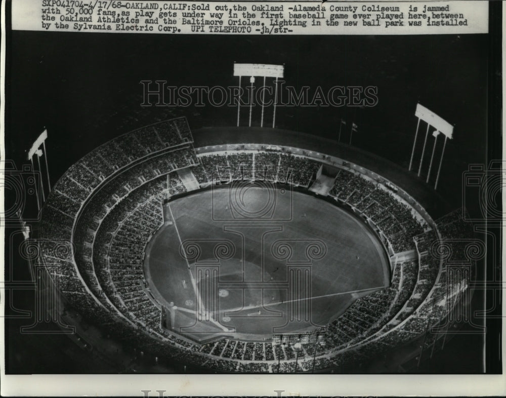 1968 Press Photo Sold Out Alameda County Coliseum First Athletics and Orioles- Historic Images