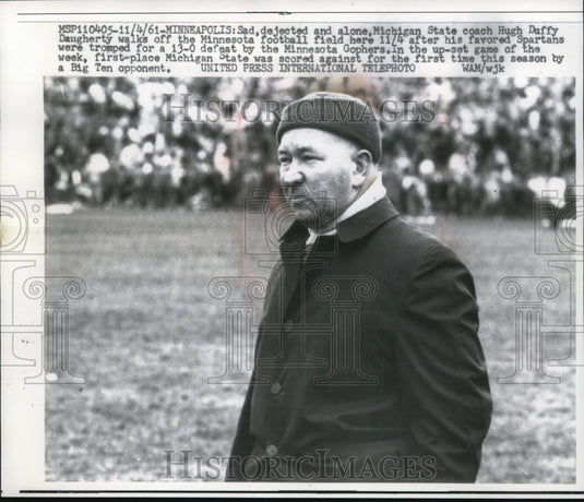 1961 Press Photo Michigan State Cch Duffy Daugherty after Spartans lost game- Historic Images