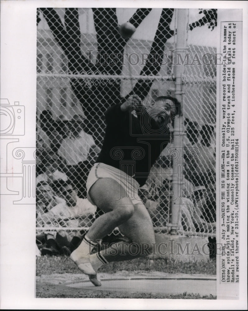 1964 Press Photo Hal Connolly threw hammer short of his world record at NY