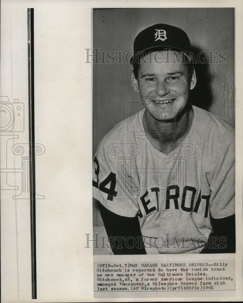 1961 Press Photo Billy Hitchcock new manager for Baltimore Orioles. - mjs03345- Historic Images