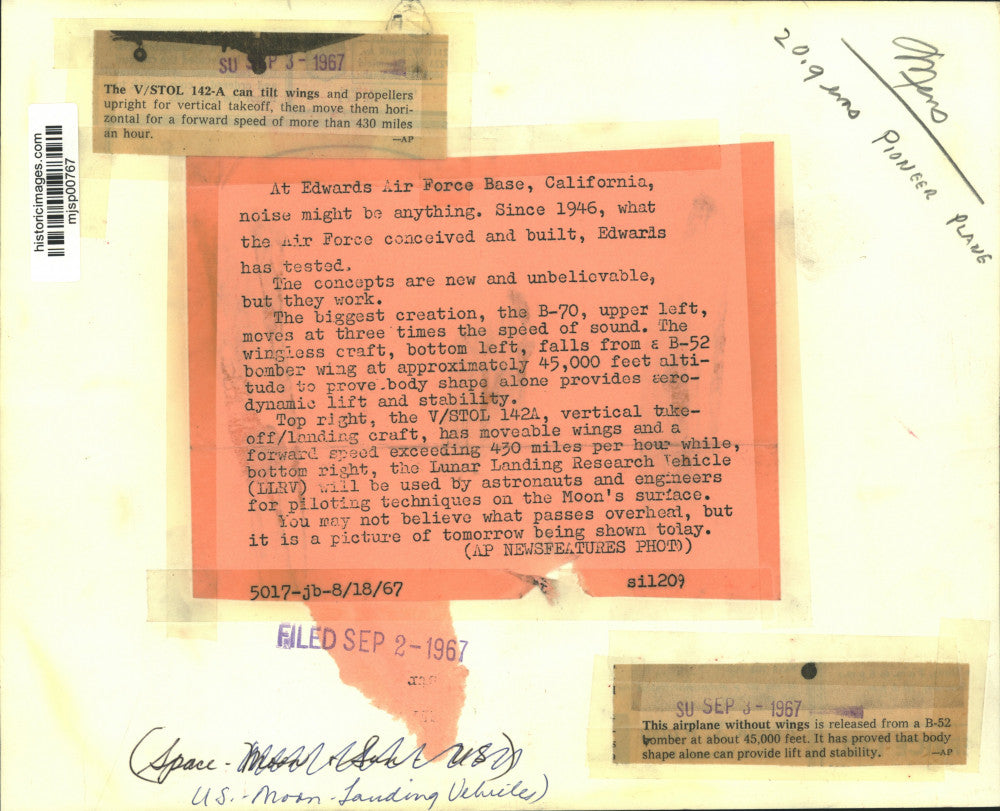 1967 Press Photo B-70 Wingless Craft, Dropped from B-52 in Test - mjsp00767