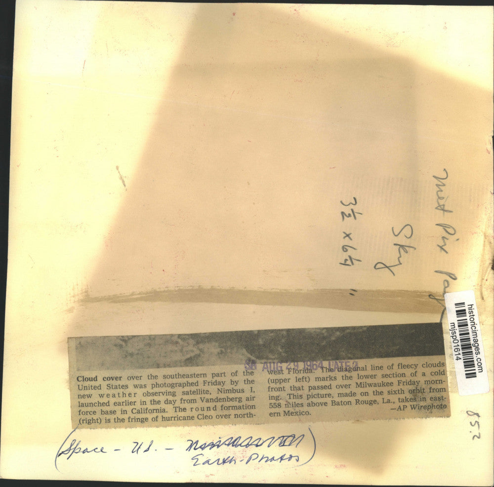 1964 Press Photo Cloud cover over southeastern U.S. seen from satellite Nimbus I