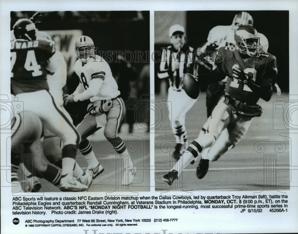 1992 Press Photo Dallas Cowboys and Philadelphia Eagles Quarterbacks - mjt00500- Historic Images