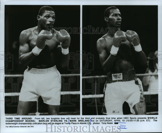 1989 Press Photo Marlon Starling & Mark Breland featured in HBO boxing special- Historic Images