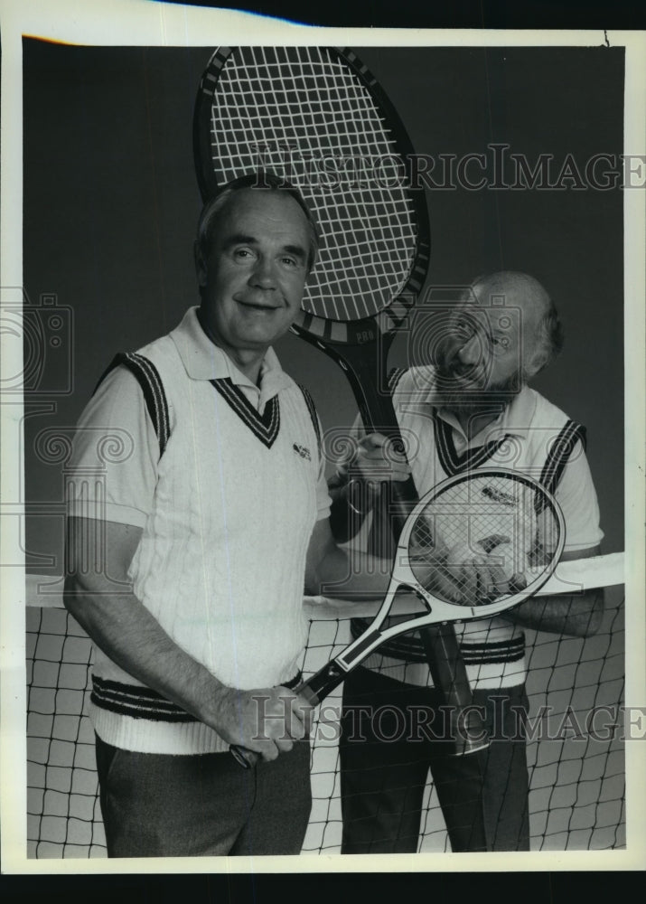 1985 Press Photo NBC Sports - Dick Enberg and Bud Collins, Sportscasters- Historic Images