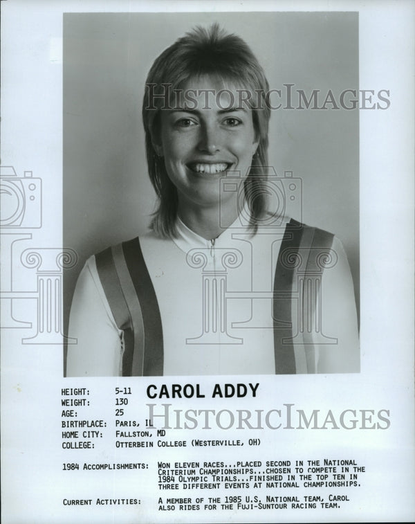 1985 Press Photo American bicycle racing champion, Carol Addy ...
