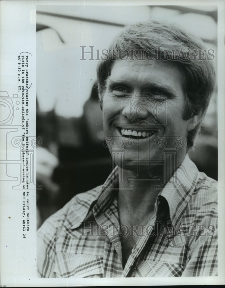 1981 Press Photo Football Quarterback Now Actor Terry Bradshaw On &quot;The Stockers&quot;- Historic Images