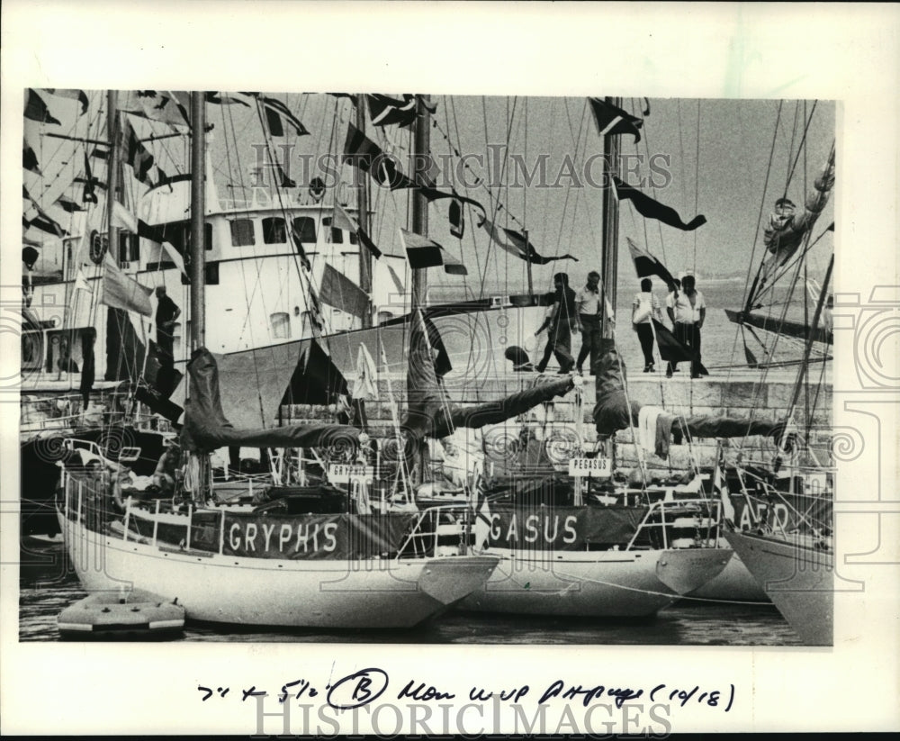 1982 Press Photo British sloops docked in Lisbon after racing from Falmouth- Historic Images