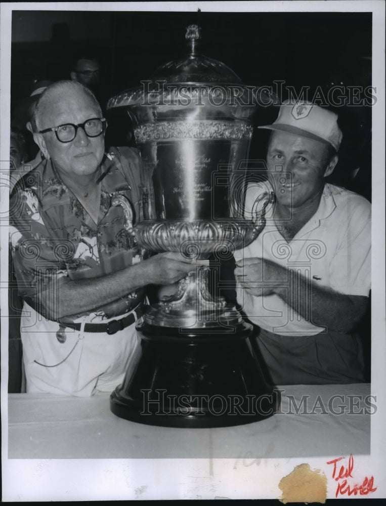 1956 Press Photo Ted Kroll with his trophy at World Golf Championship, Chicago..- Historic Images