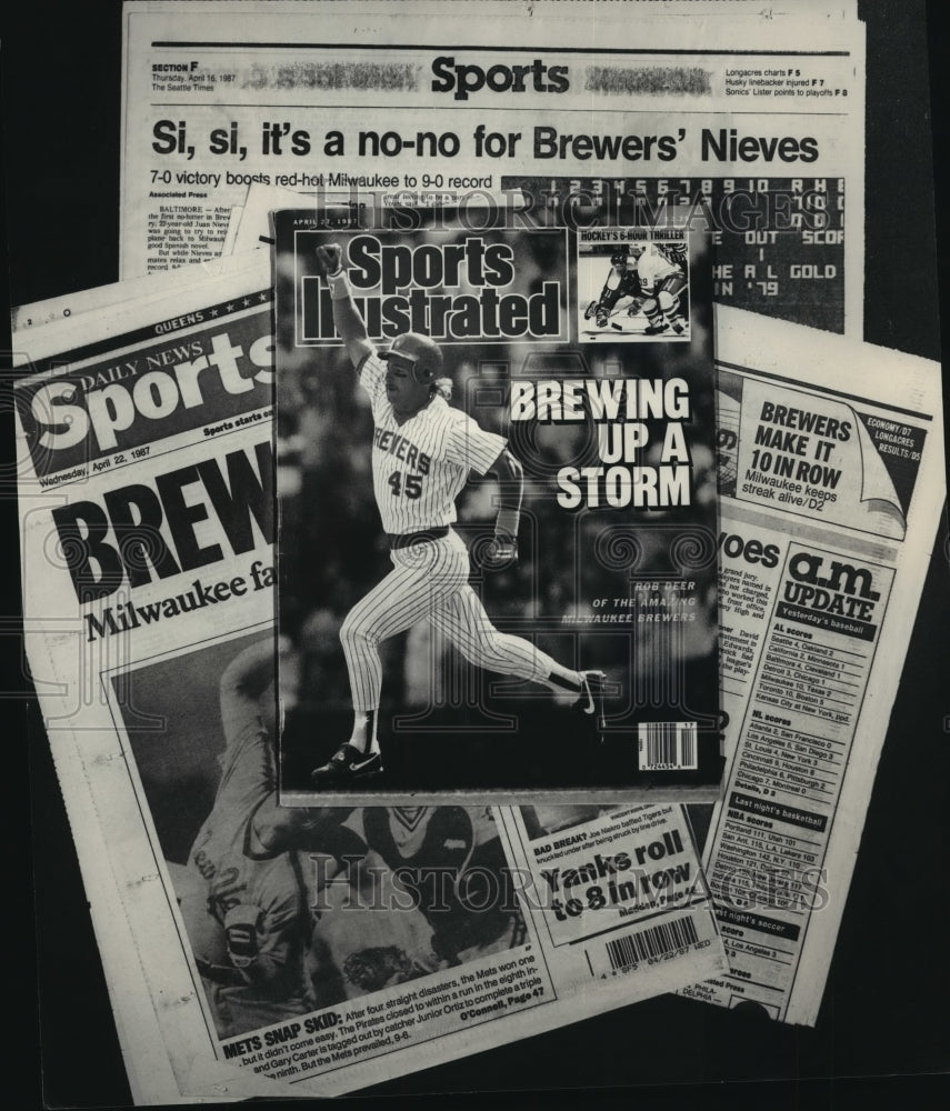 1987 Press Photo The Milwaukee Brewers on the front-page of sports publications- Historic Images