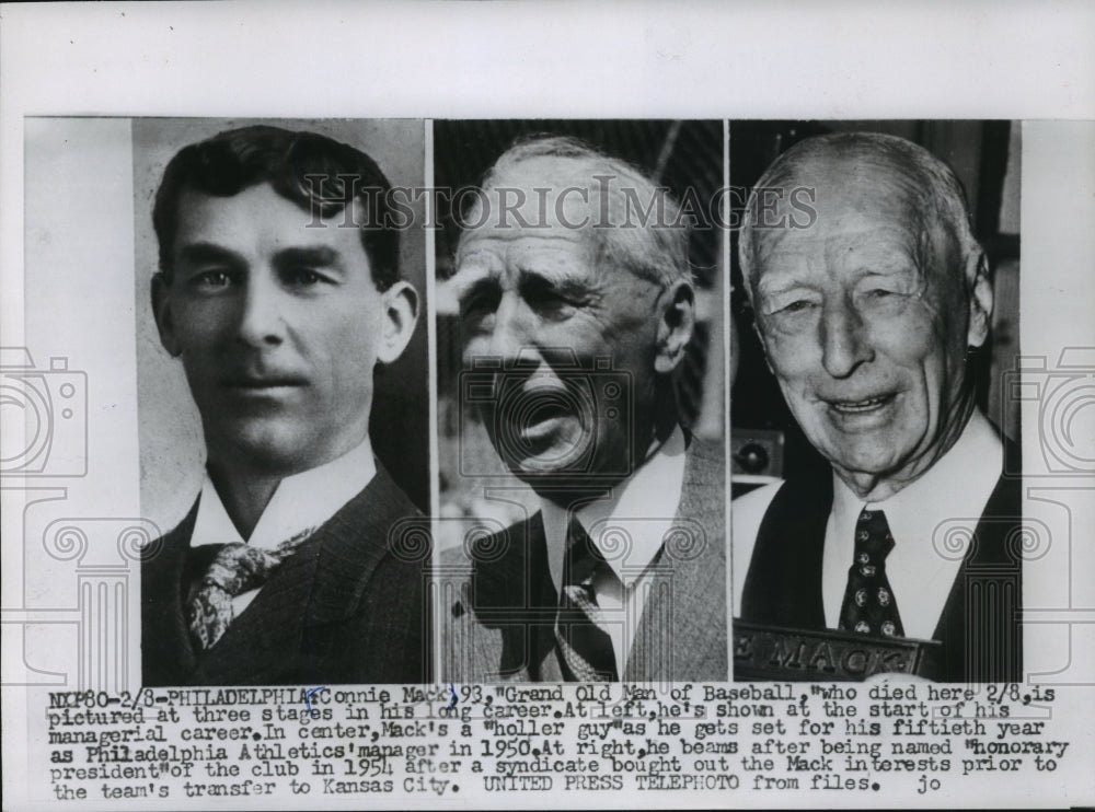 Press Photo Connie Mack pictured at three stages of his long baseball career.- Historic Images